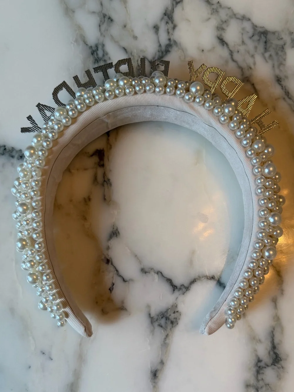 NWT Talking Tables Happy Birthday Pearl Headband Rhinestone Tiara Party Crown